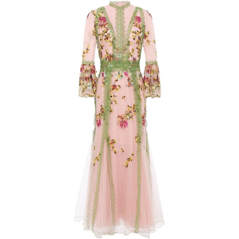 Costarellos - Lace-trimmed Embroidered Tulle Gown - FR 36